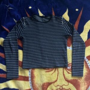 STRIPED GREY&BLACK CROPPED LONG SLEEVE EMO Y2K MALL GOTH CYBER GRUNGE